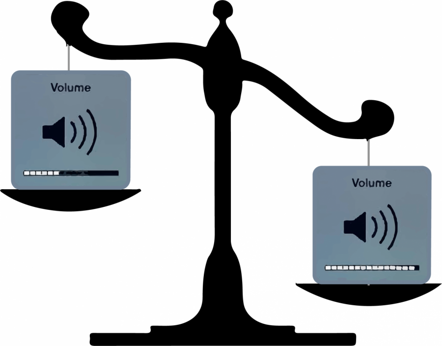 A louder volume image outweighs a soft volume image on a scale. In a visual representation of conversations, graphic designer Harvey Watkins shows how the louder voices in society hold more weight. "No doubt people who are afraid to share their views miss an important opportunity," junior Kate Carline said. "A person has to be open to changing their view when presented new facts."