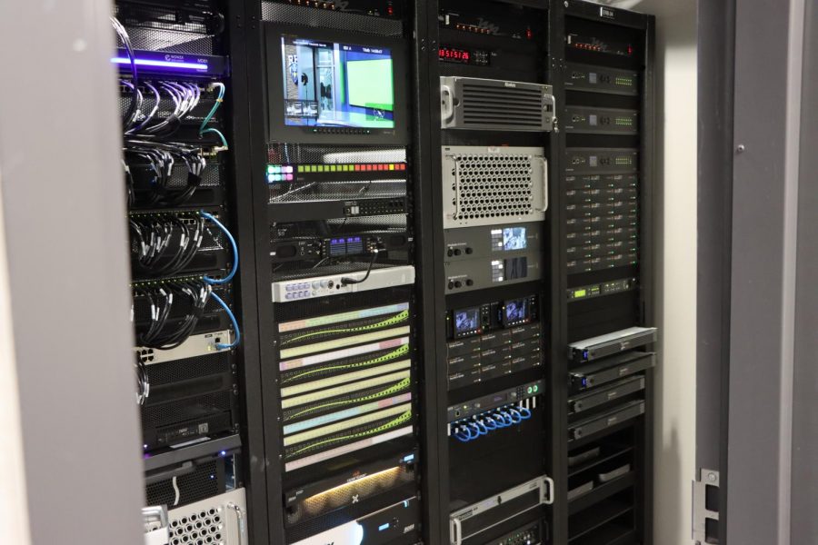 Servers power school technology in the Rock Hill media room. The effectiveness of the Wi-Fi at the school has been mixed, and has become an issue during covid-19. "The biggest hurdles have been adjusting to the troubleshooting and support of physical and virtual students," Frontline Technician Samuel Trevino said. "We ensure that teachers' technology is running at 100% at all times to empower their ability to learn." 