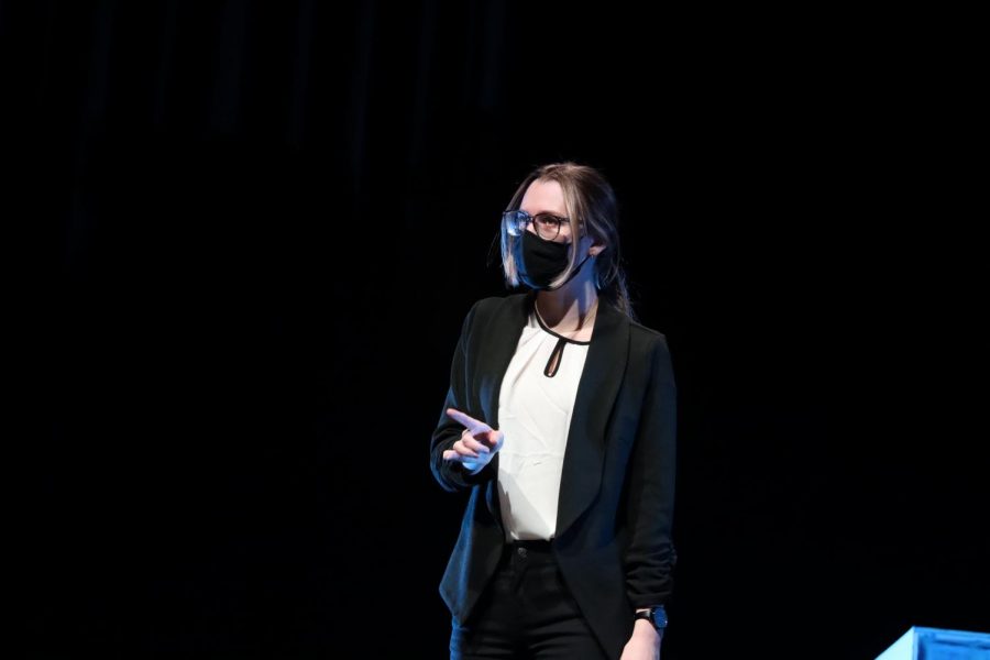 Senior Hayden Miller (Dr. Todd) speaks to judges about the hypocrisy of the human mind. Miller received an All-Star cast award at both the zone and district levels. "This year has been a great growing period for me," Miller said. "I’ve really grown into myself as a person and as an actor."