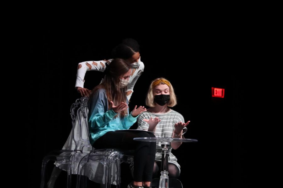 Sofia Cody (Shade) watches Sasha Sims (Mary) as she learns multiplication with her teacher Ms. Cooper played by Bayleigh Gann. “My favorite part about being in UIL was the moments before we perform and we were all nervous, but excited,” Sims said. “The competition side made it a lot more fun and it motivated me to perform my best.”
