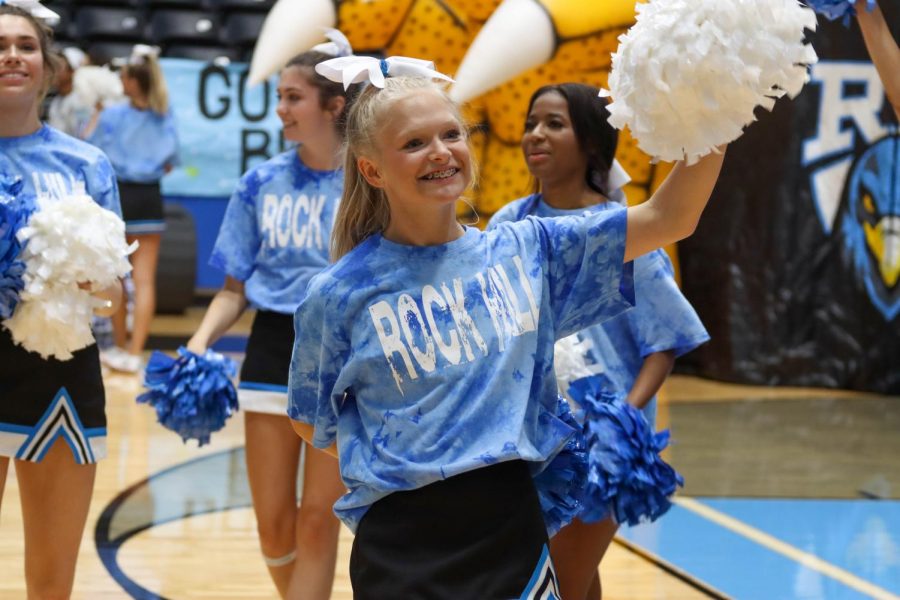 The Cheer team prepares for every Pep Rally by going over their routines and schedule of events in order to get into the right headspace and perform their best. “This Pep Rally in particular was very special because it was the first real pep rally of the season and for Rock Hill, excluding the end of year pep rally last year,” said junior Hope Dyer. “Thursday's pep rally really set the bar high for the upcoming ones this season.”