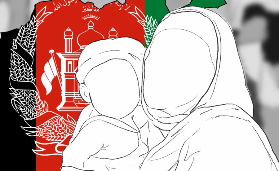 Graphic Designer Riley Gillum creates a graphic that shows mother and son embracing in temple in front of an outline of Afghanistan, in its' countries colors. "The Taliban completely took over Kabul, Afghanistan on Aug. 15th," reporter Shreya Srivathsan said, "American troops withdrew the military forces stationed there, per Biden’s request, after 2 decades of resistance."  The United States military has been in Afghanistan since 2001, to fight the 'War on Terror'.