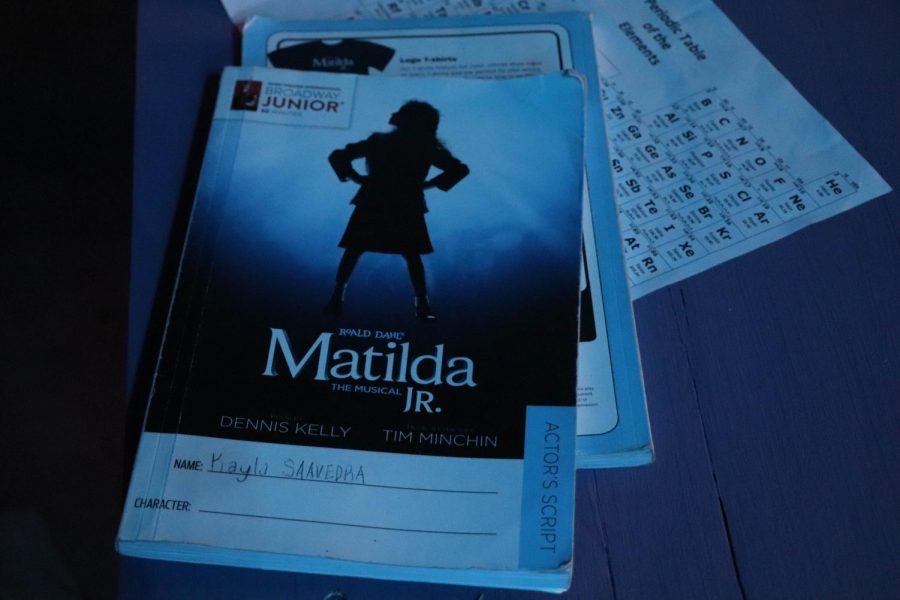 An actor's script for Matilda Jr. sits on a table during one of the play's rehearsals. Dana Garcia, an audience member, spoke to her experience of watching Matilda Jr.  "The play was great; the script was well written, and the actors were astonishing," Garcia said.