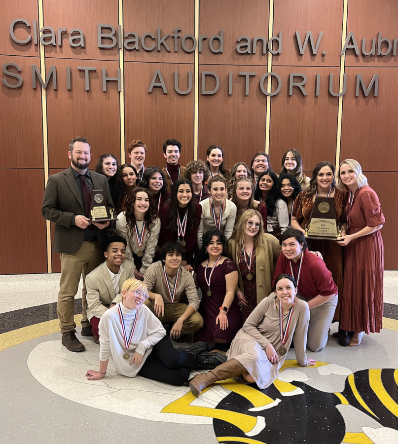 Rock Hill Theatres group photo after performing and advancing from the district competition for U.I.L OAP. 
My favorite memory would have to be when we had our Bi-District Competition at Lebanon Trail, Sophomore Stephen Goree said, although we didnt advance we still accomplished so many things.
Rock Hill Theatres encore performance is this Tuesday, March 29 in the RHHS auditorium.