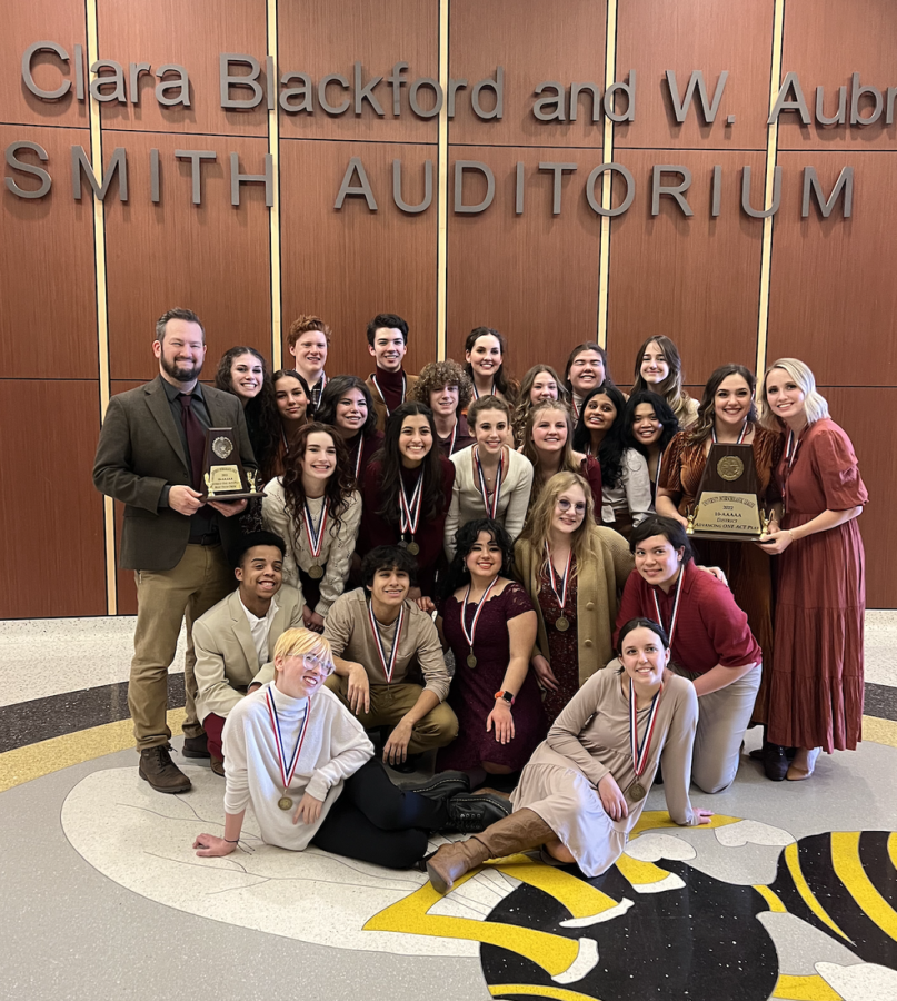 Rock Hill Theatre's group photo after performing and advancing from the district competition for U.I.L OAP. 
"My favorite memory would have to be when we had our Bi-District Competition at Lebanon Trail," Sophomore Stephen Goree said, "although we didn't advance we still accomplished so many things."
Rock Hill Theatre's encore performance is this Tuesday, March 29 in the RHHS auditorium.