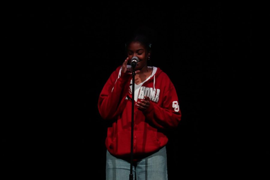 Madison Faulkner sings “Stand Up” by Cynthia Erivo to incorporate her tradition into a show that displays various student cultures. “[The song] is about slavery and how we, as Black people, had to fight for freedom,” Faulkner said. “When the audience clapped for me, it made me feel more at ease with my performance.” The talent show decided winners through both judge decisions and audience votes.