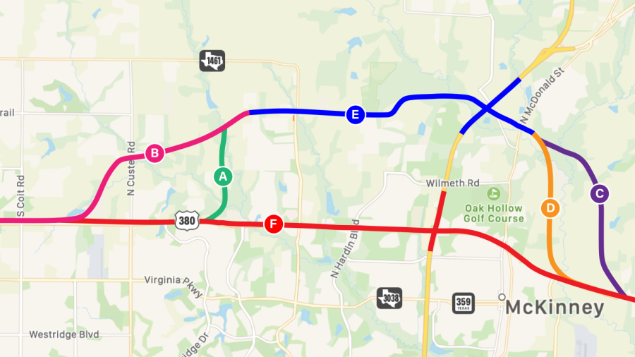 TxDOT is currently in the process of creating the new proposed bypass for US 380 with  construction beginning in a couple of years. "Each project's purpose is to address the growing population in the Collin County area and make US 380 a free flowing highway for the safety of the current and future traffic," Public Information Officer Madison Schein said. Featured is a graphic by Riley Gillum of US 380 showing the proposed alignments of US 380. 