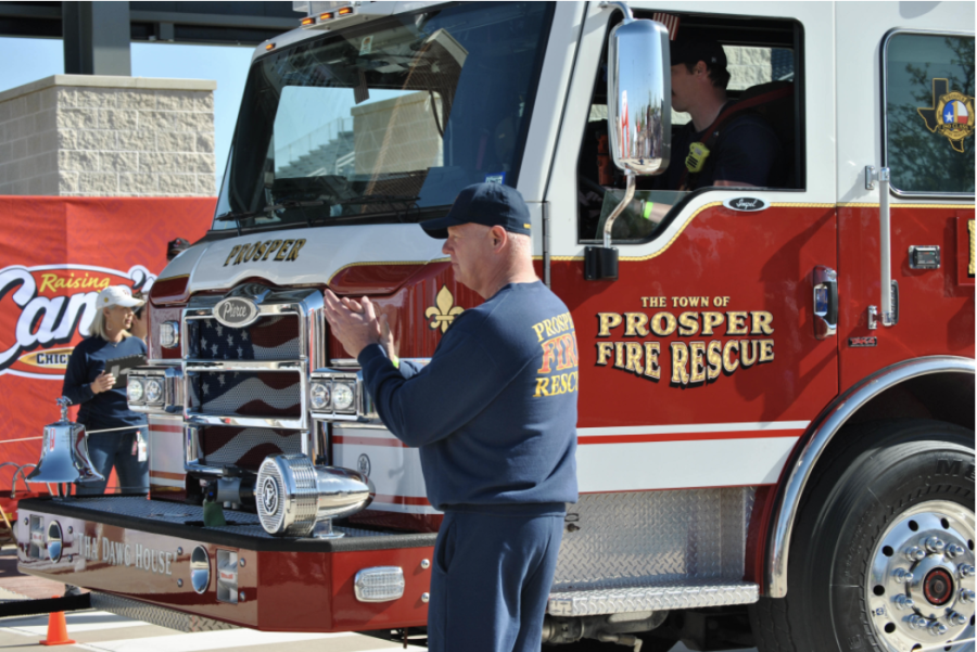 On April 9, Prosper ISD hosted its first annual fire truck pull. Prosper Fire Chief Stuart Blasingame calls the shots on when to start to pull. "[Special Olympics Texas] gives athletes who have special needs the chance to compete and be a part of something," Partners PE student and junior Bella Rodriguez said. The Fire Truck Pull event was hosted to raise funds for Special Olympics Texas, creating opportunities for special needs and disabled athletes to improve their sport.