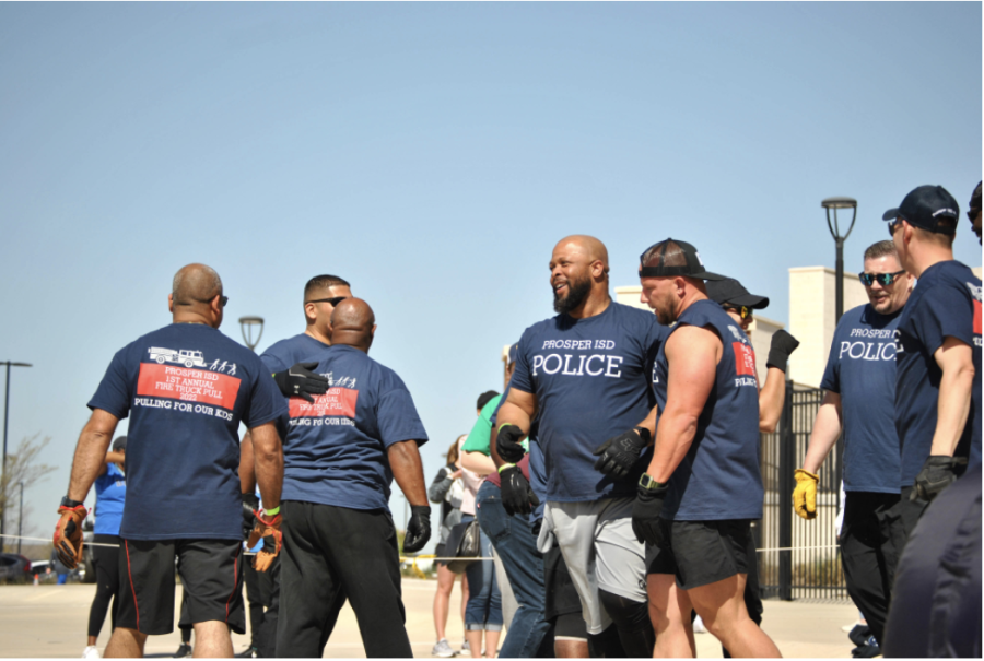 While PISD previously hosted Fire Truck Pulls, this event marked an annual tradition. "I've never done it before," Doyle said, "and I just thought it'd be kind of a fun thing to do. And it would help me build some relationships among the staff in my school, in the district and with a lot of the special ed students." During some of the special olympian pulls, Partners PE class members, Prosper Police Department and Prosper Fire Department provided a helping hand along the side of the fire truck.