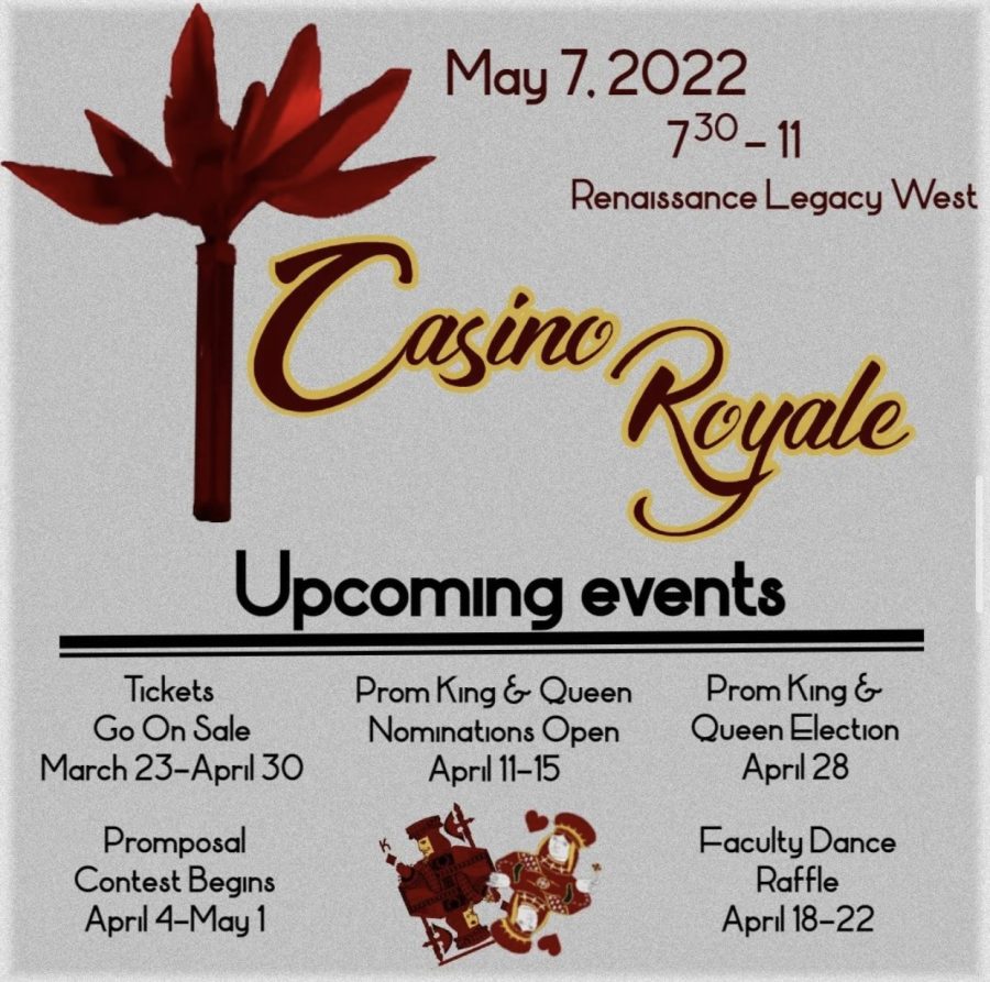 A graphic provided by the Rock Hill Prom Instagram page apprises the prom theme of "Casino Royale" and other information. "It's something you can share with your friends, future years, anniversaries, eventual spouse, and kids about that occasion," said Assistant Principal Mr. Terry Mouton. "So this is a special, celebratory moment." This year's prom is the second one hosted by the school and is the same night as Prosper High School's prom. 