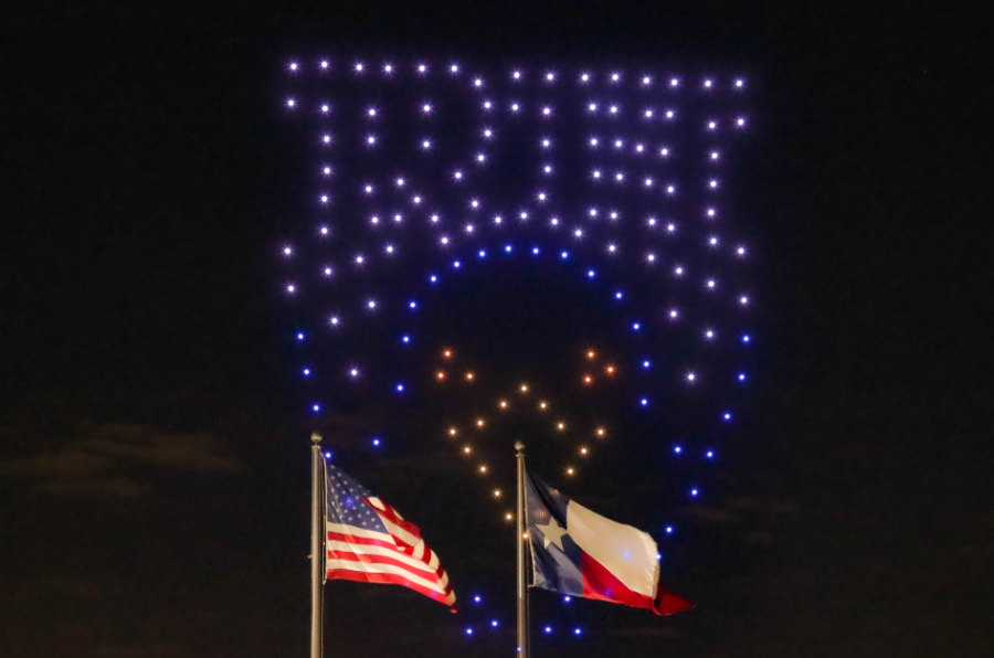 Towards the end of the halftime show, Prosper ISD surprises fans with a drone show to emphasize the unity within the district. The drone show consisted of both of the school logos and the Prosper ISD logo.