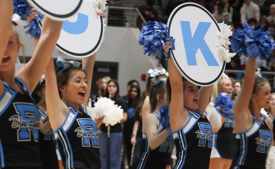 Cheerleaders perform their UIL routine during the pep rally. 