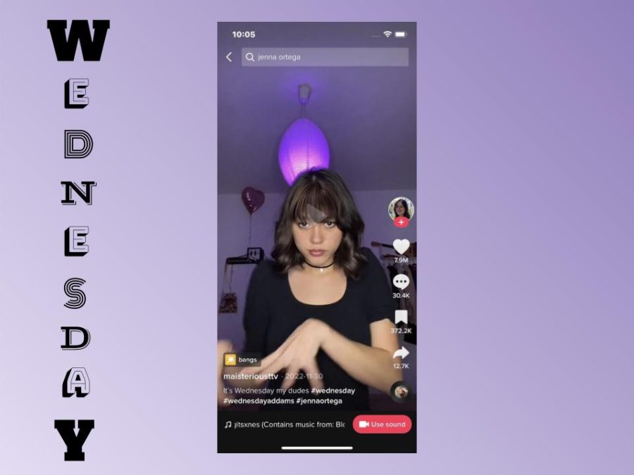 Digitally constructed image created by Jade Kratochvil represents the Internets obsession with Wednesday. Along with millions of others, TikTok creator @maisteriousttv performs the dance featured in Wednesday. Credit: TikTok