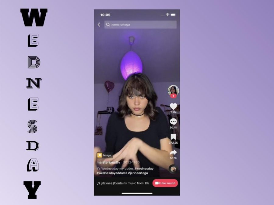 Digitally constructed image created by Jade Kratochvil represents the Internet's obsession with "Wednesday." Along with millions of others, TikTok creator @maisteriousttv performs the dance featured in "Wednesday." Credit: TikTok