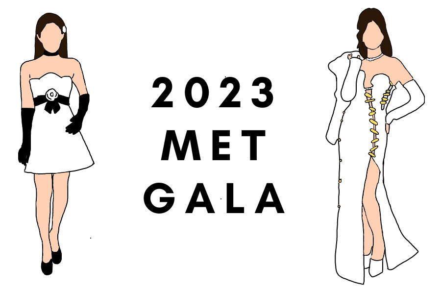 A digitally constructed image created by Tolu Oyesanya shows two outfits from the Met Gala. This year, the theme was Karl Lagerfeld: A Line of Beauty.
