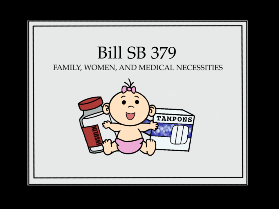 A digitally constructed image created by senior Dana Garcia, showcases some of the items listed on Bill SB 379. We have a lot of single mothers and struggling families in society, and by reducing these taxes, its helping out with medical, family, and menstrual necessities, senior HOSA president Bindu Upadrashta said. Its a good side of change. 