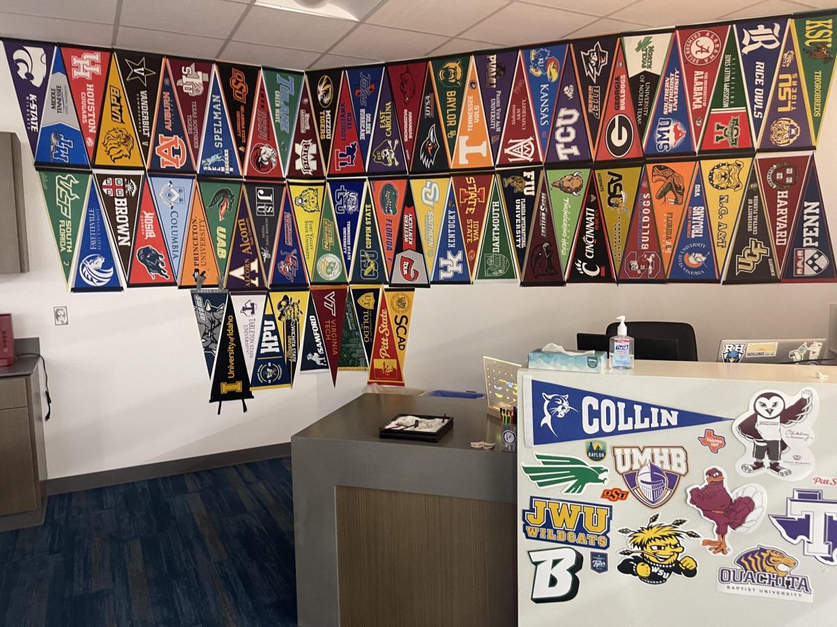 J'Quavia Carr's College and Career room 2011, displays college banners from all over the country. "Remember to breathe, ask questions and utilize your resources," Carr said. "Students are always welcomed to stop by my office or schedule an appointment with me."