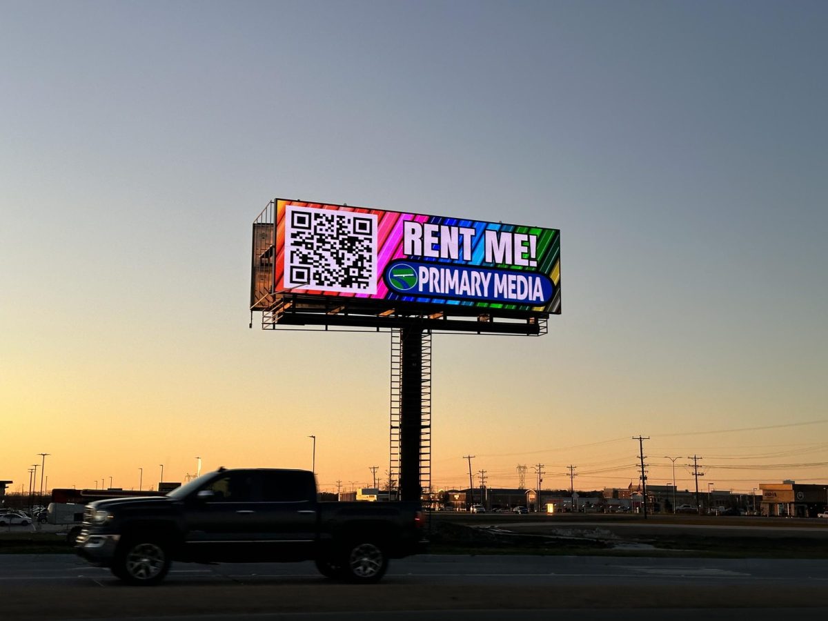 Primary Medias new billboard lights up with an ad for community members to advertise with them. “My opinion is that it could be a valuable advertising tool, a useful way to share information and advertise local businesses,” Assistant Principal Derrick Buckles said. The new billboard is located on the corner of U.S. 380 and Coit RD in Frisco. 