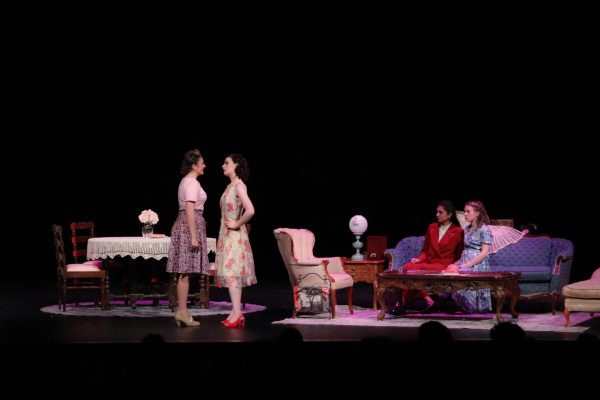 As Weetsie and Sybil engage in an argument, Kate and Tood watch intently from the living room as the drama unfolds. "Weetsie helps the characters around her highlight the distinct personalities of the three girls," senior casted as Weetsie, Reese Jones said. "She brings humor to the play to contrast the sad parts so that they hit closer to home." Weetsie's character brings the show to a whole new level. 